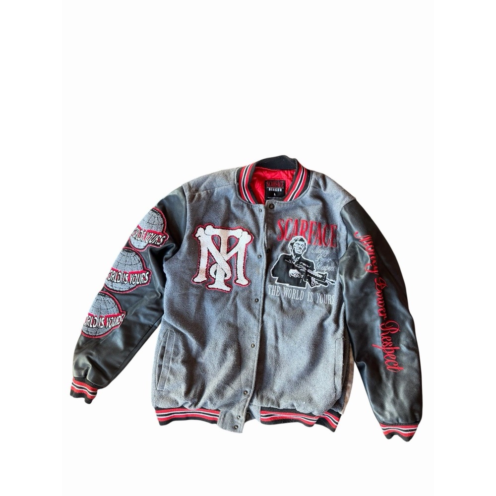 Scarface Reason Unisex Patch Full-Snap Varsity Jacket - Black Size L
